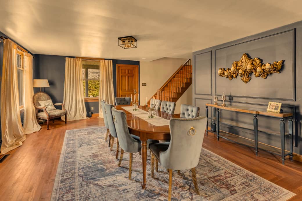 Dining room with seating for eight.  More tables can be added.