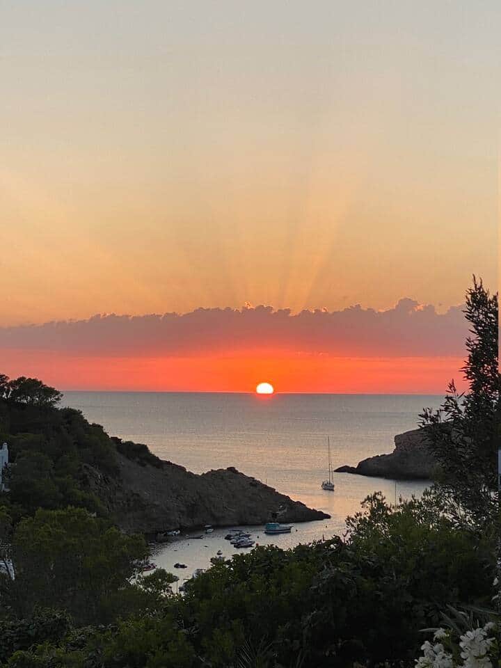 Sunset sea view from private terrace at Ibiza Seaview Apartment in Cala Vadella