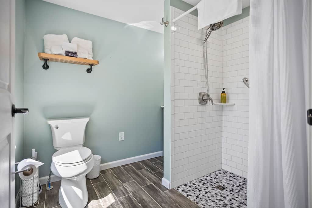 Bathroom 1, zero entry shower for your convenience.  Towels provided. 