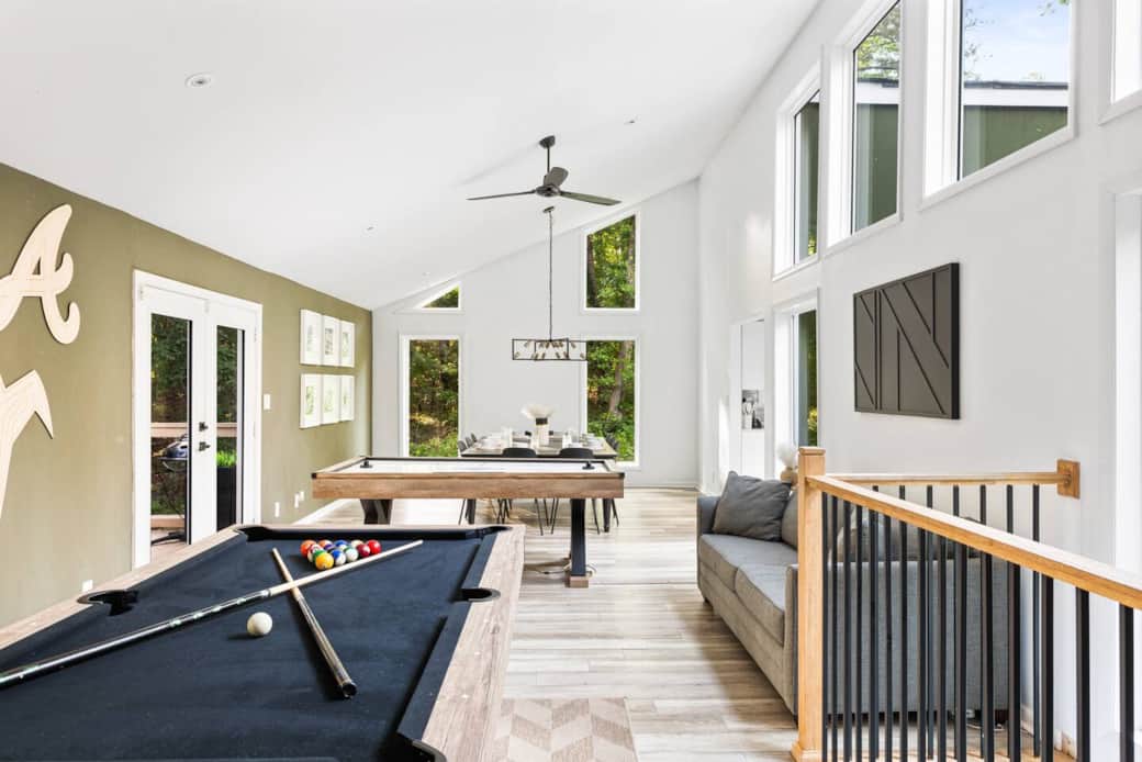 Pool table, air hockey and seating for everyone.