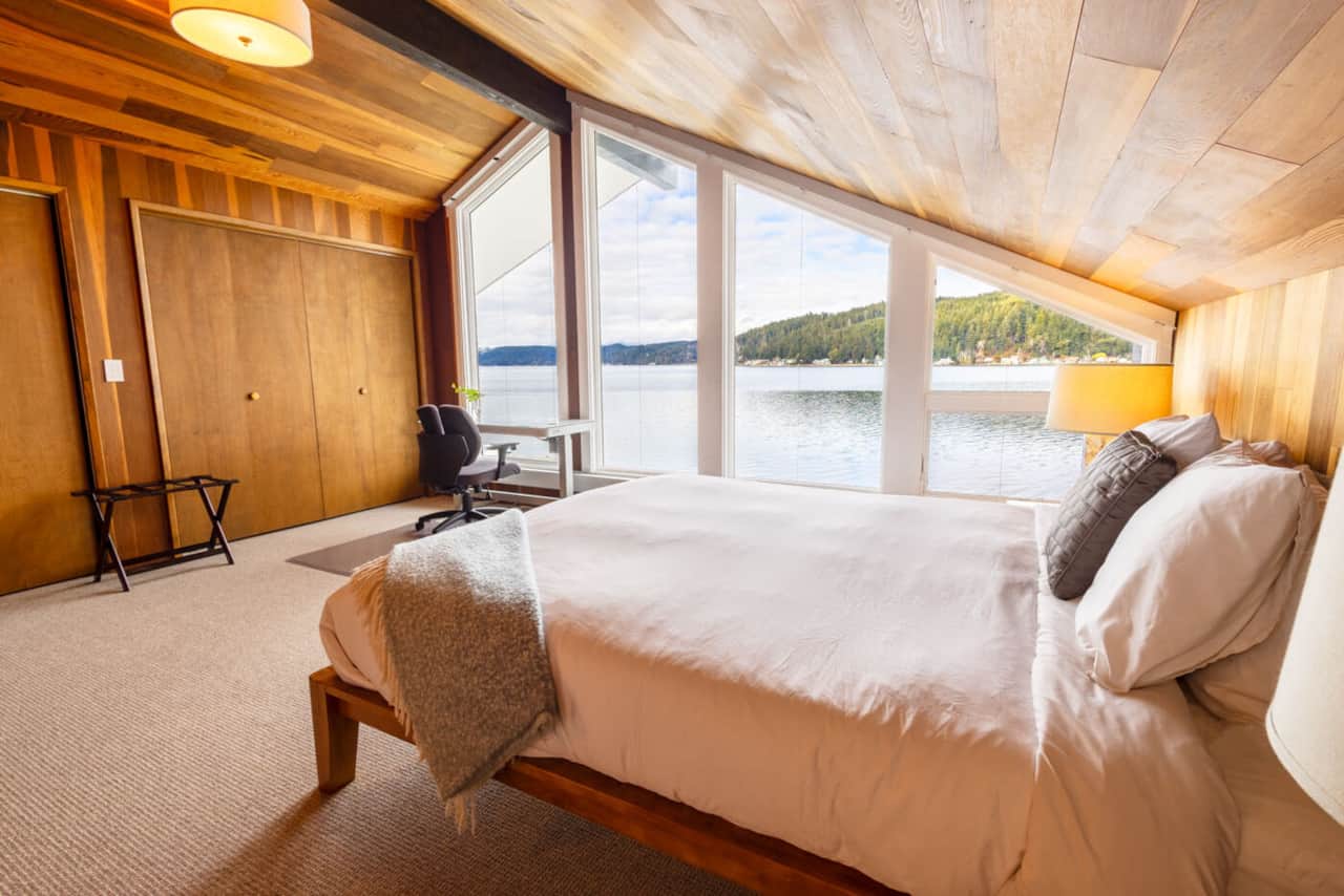 2/3 bedrooms, upstairs. Tuft & Needle Cali king bed, desk, motorized blinds, and magnificent views