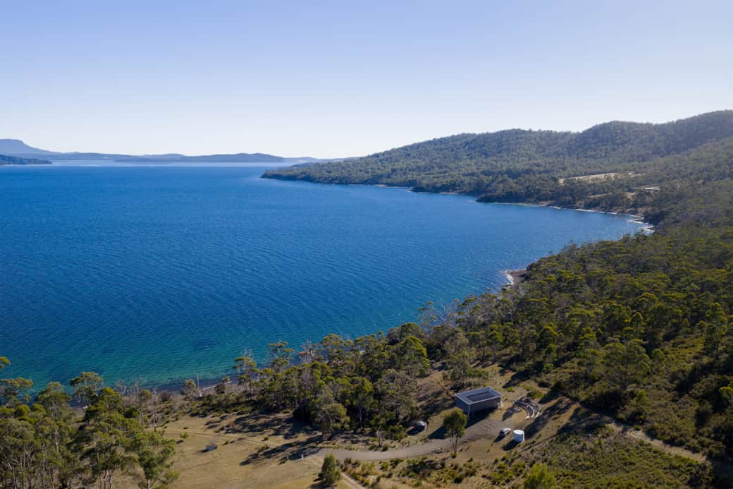 Private balcony overlooking ocean and native bushland Bruny Island