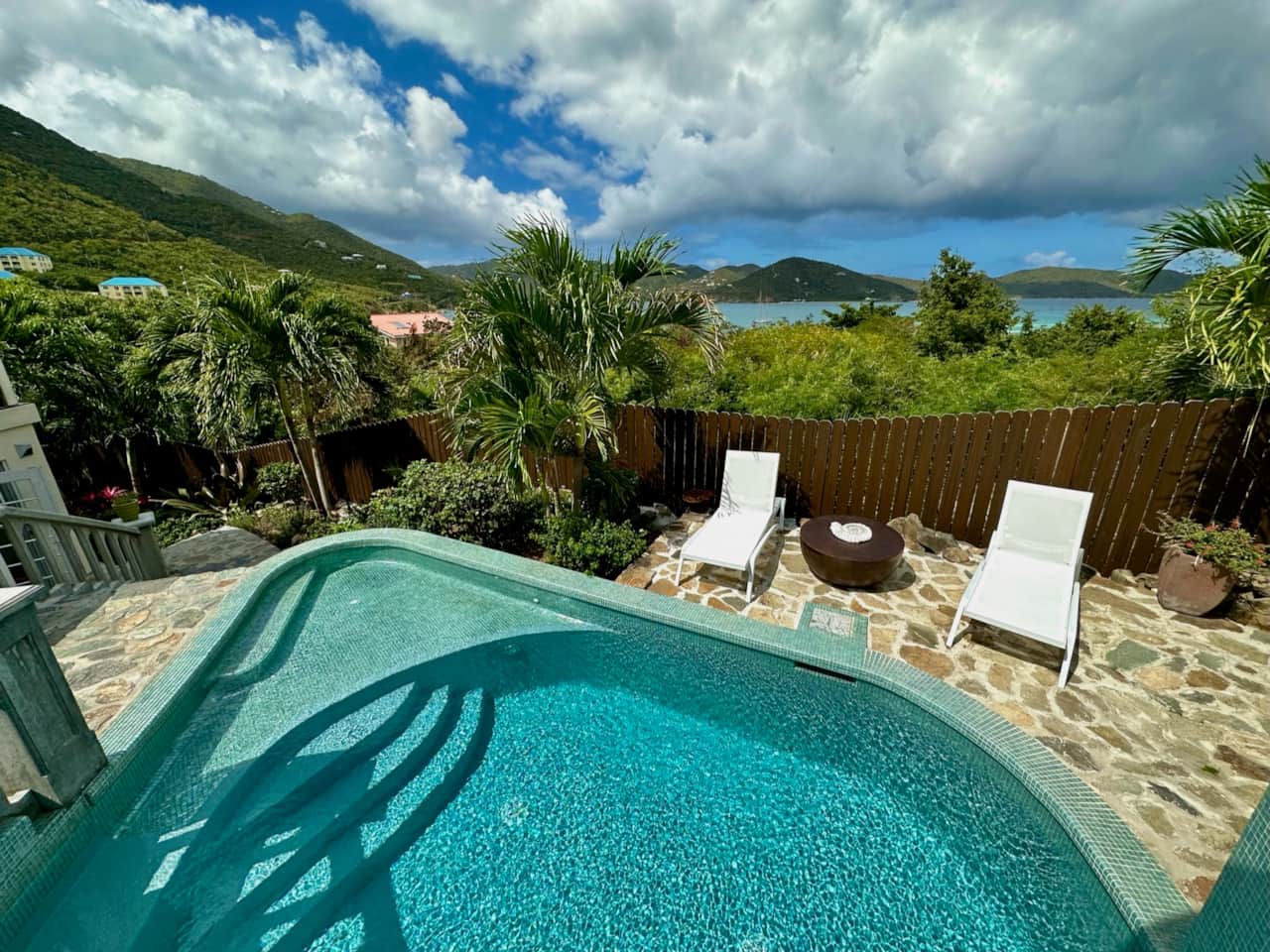 Views looking out over the pool into the bay