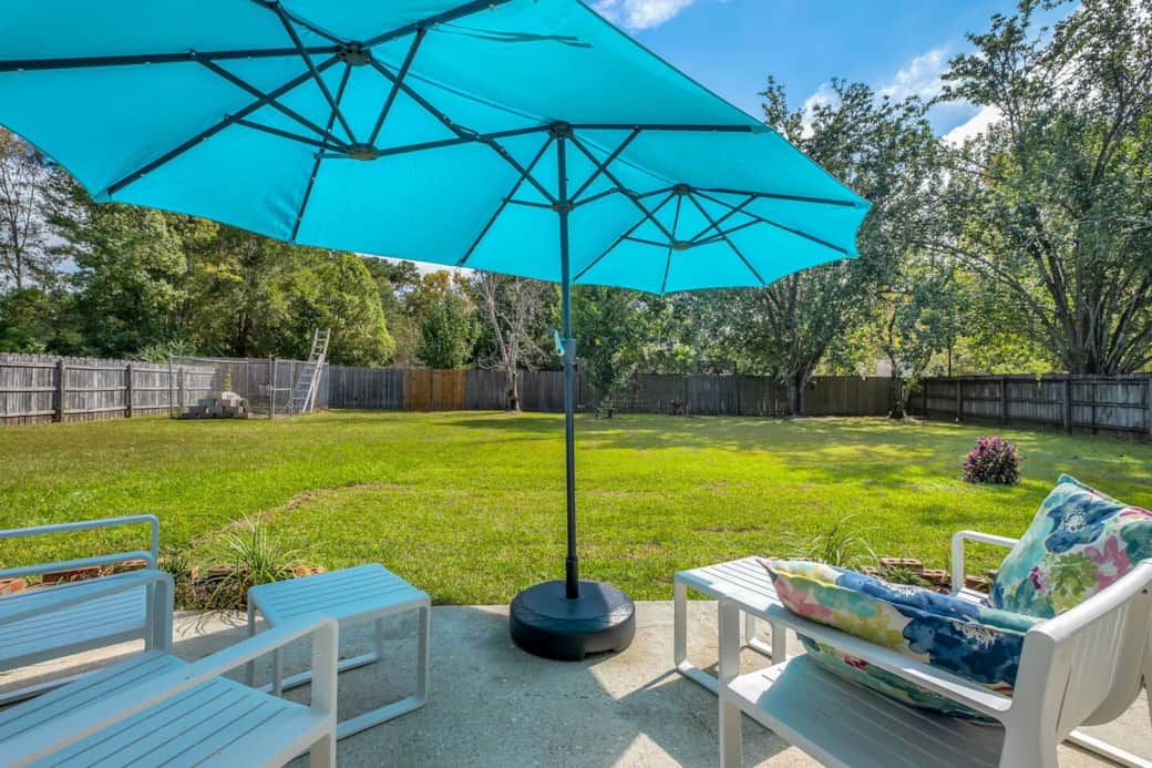 Enjoy the outdoors on warmer days and evenings.  Very large fenced backyard.  Perfect for kickball, dodgeball or summersaults in the grass.  Bring your own games and fun will be had by all!
