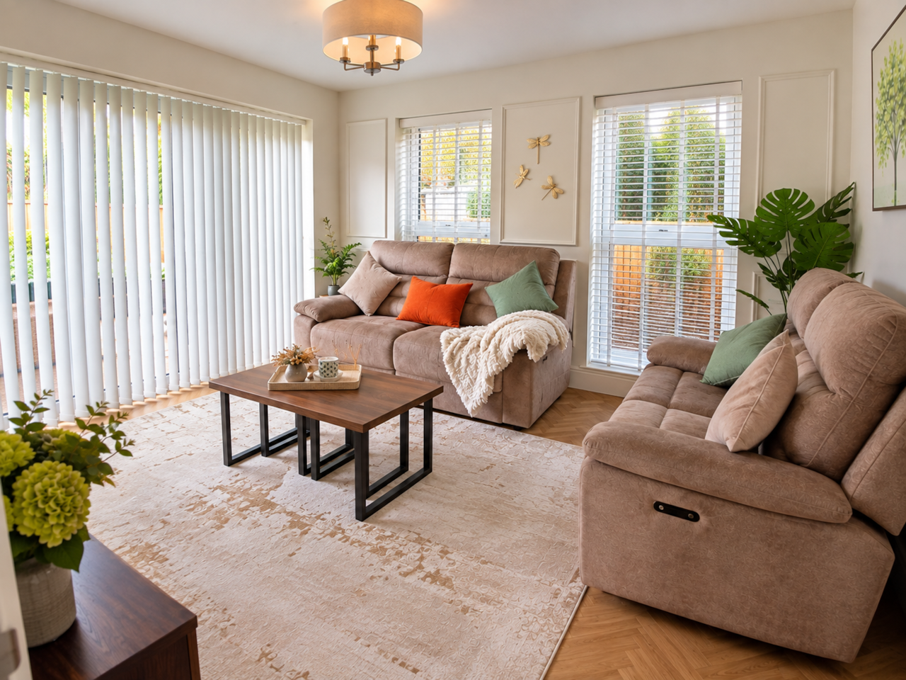 Beautifully furnished lounge with bi-fold doors opening onto a private enclosed garden at The Nest