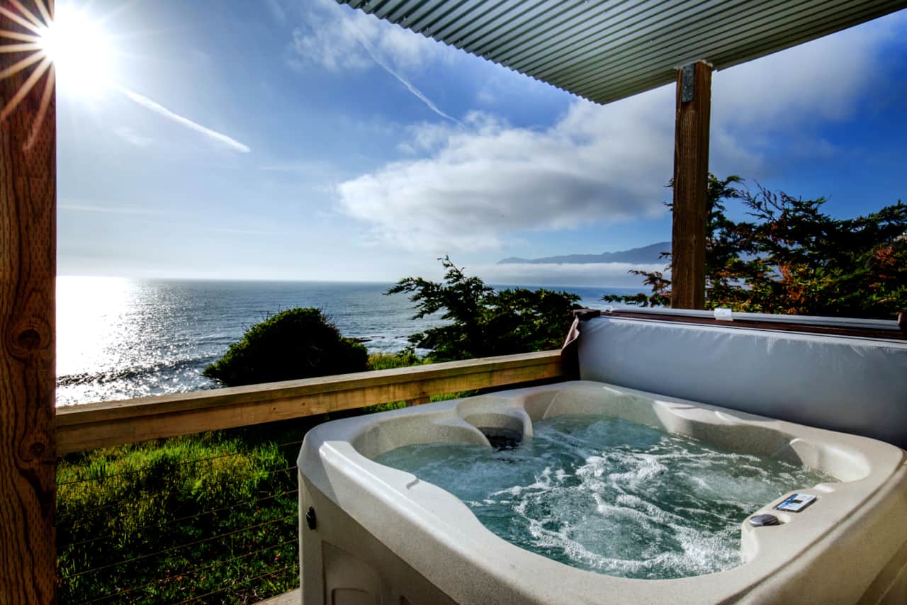 View from the Hot Tub of unit Magnificent overlooking the pacific, King Range Mountains 