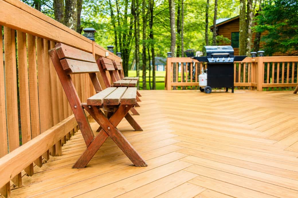 Deck with grill & dining.