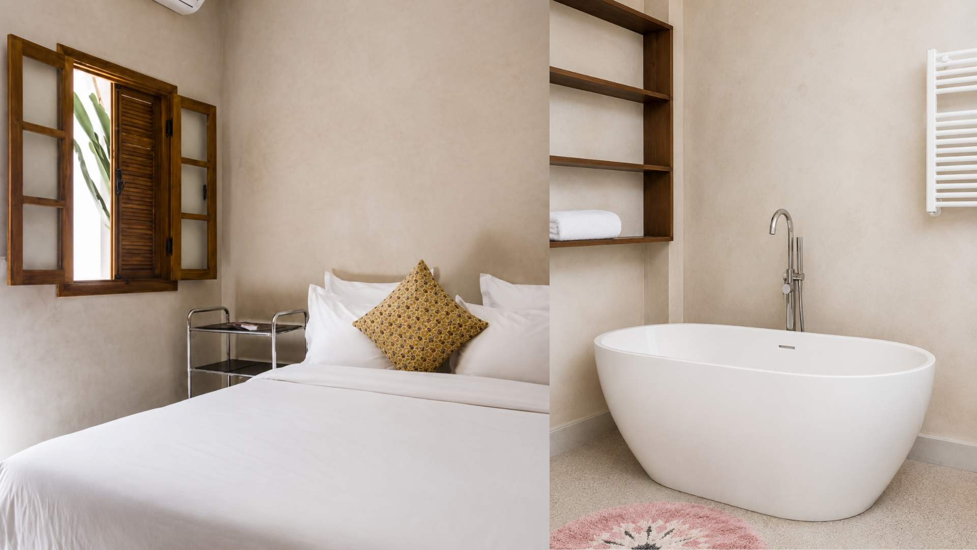 Chambre 3 — lit double, salle de bains avec baignoire et WC Chambre 3 — lit double, salle de bains avec baignoire et WC