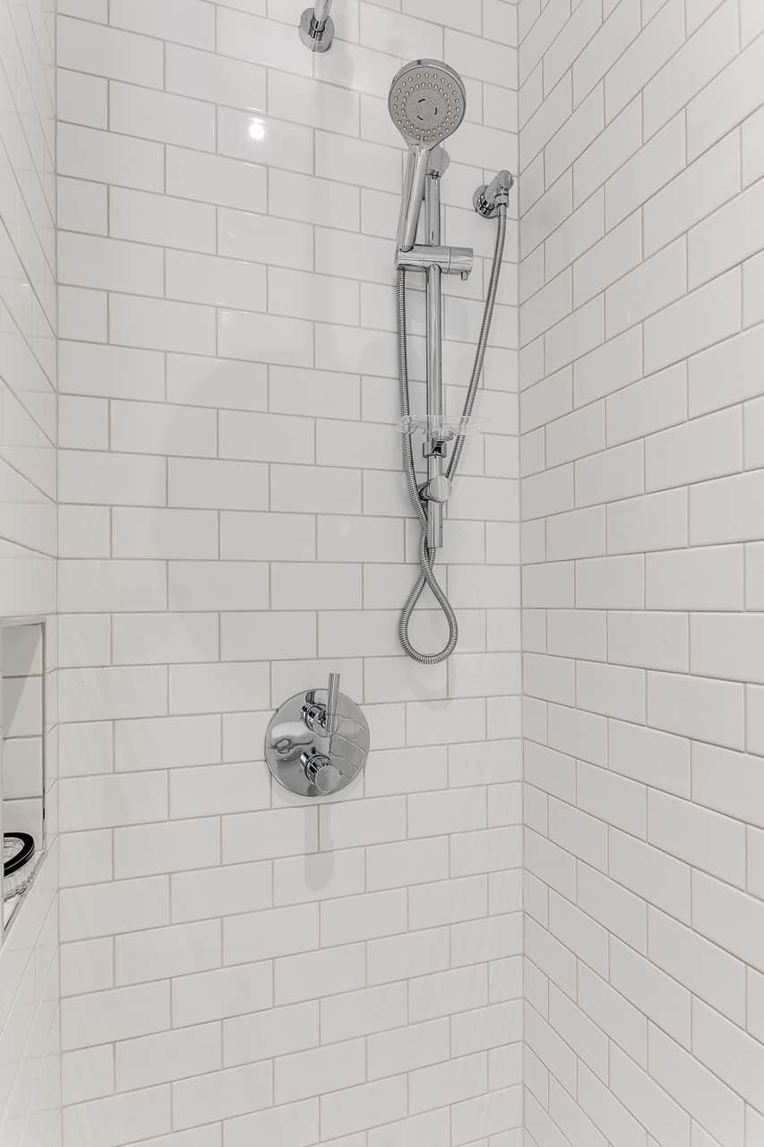 Stand Up Shower Opulent Toronto rental bathroom, featuring cutting-edge conveniences.