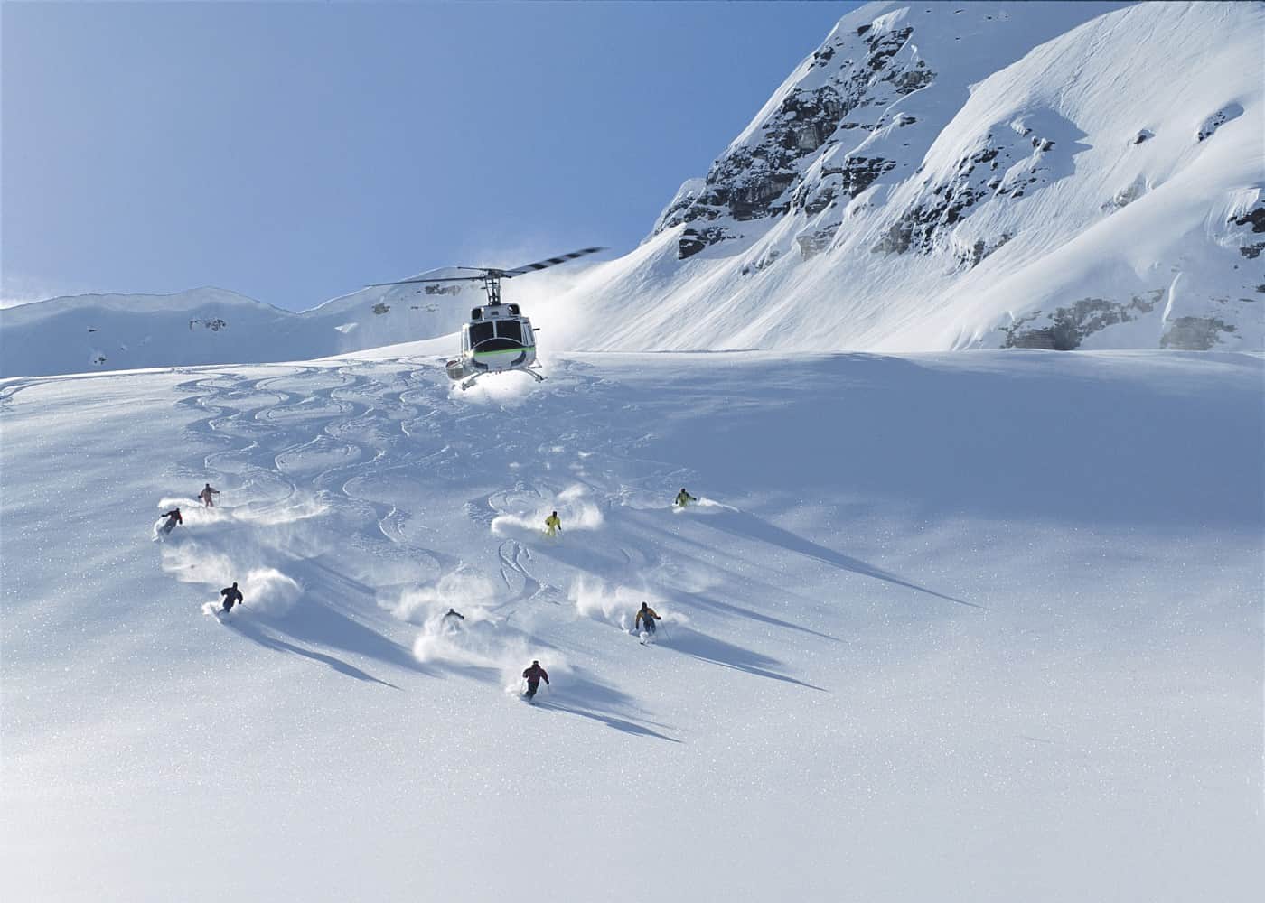 Heliskiing on a glacier in the Bernese Alps near Grindelwald