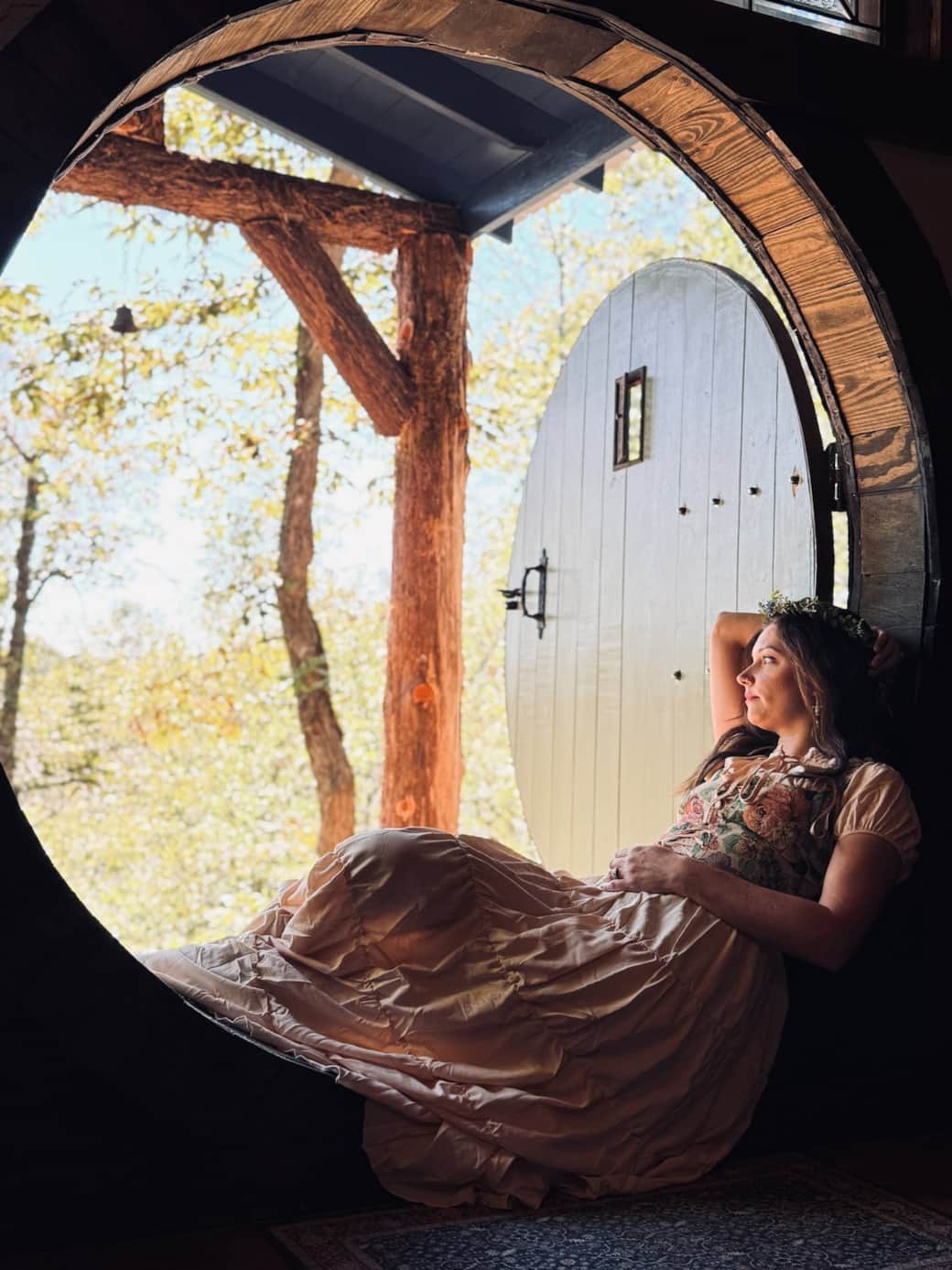 Relax like a princess in our round entry door.  Soak up the views of the river below and the beautiful Van Gogh meadow across the way.  You'll hear birdsong and the distant lowing of cows. 