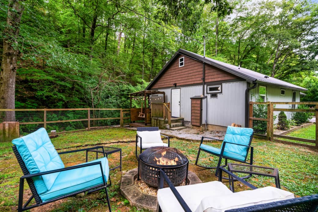 Fireplace with full fenced in yard!