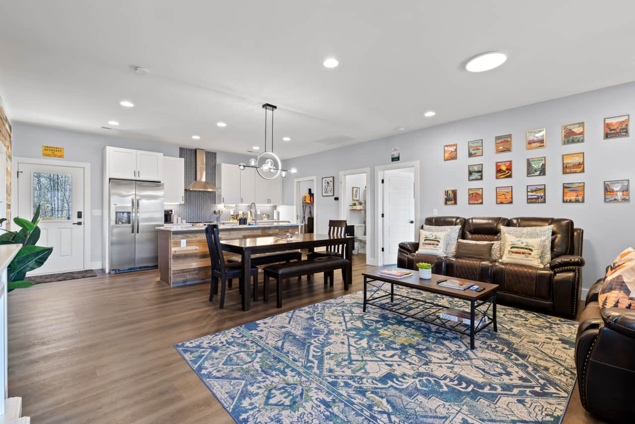 Open Concept National Parks Themed Living Room Dining Kitchen