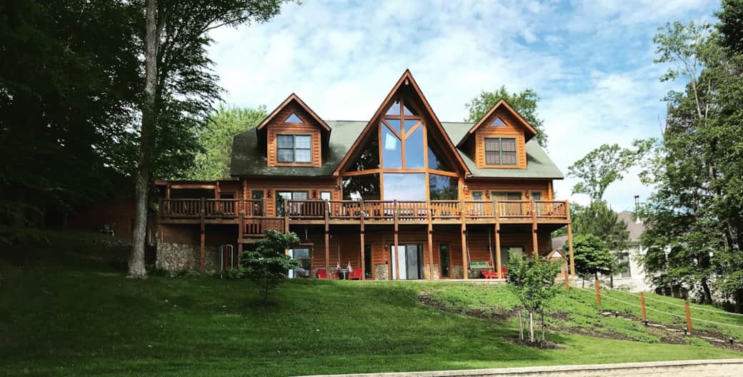 View of Luxury Waterfront Log Home on Lake Anna