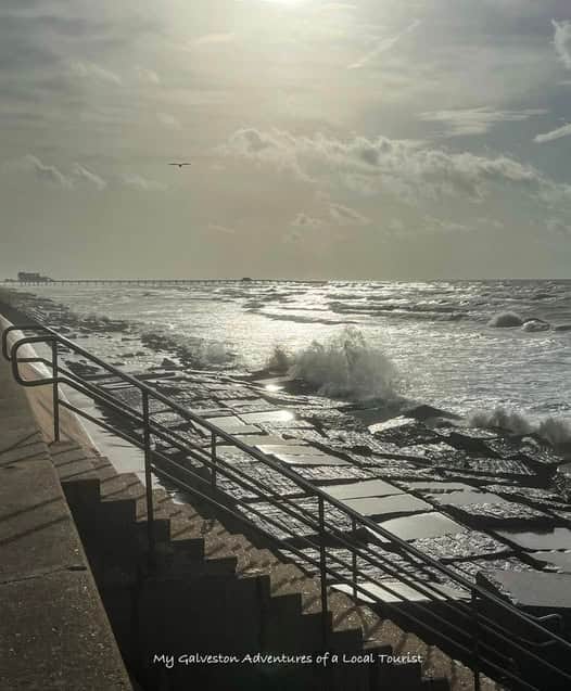 Galveston Seawall Urban Park with a wide walking path and Gulf views