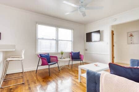 Spacious living area, large entry storage for suitcases, strollers, beach chairs, boogie boards.