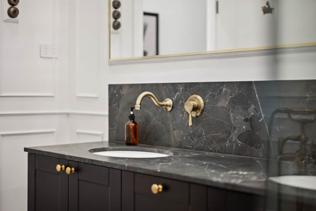 Main bathroom double stone vanity