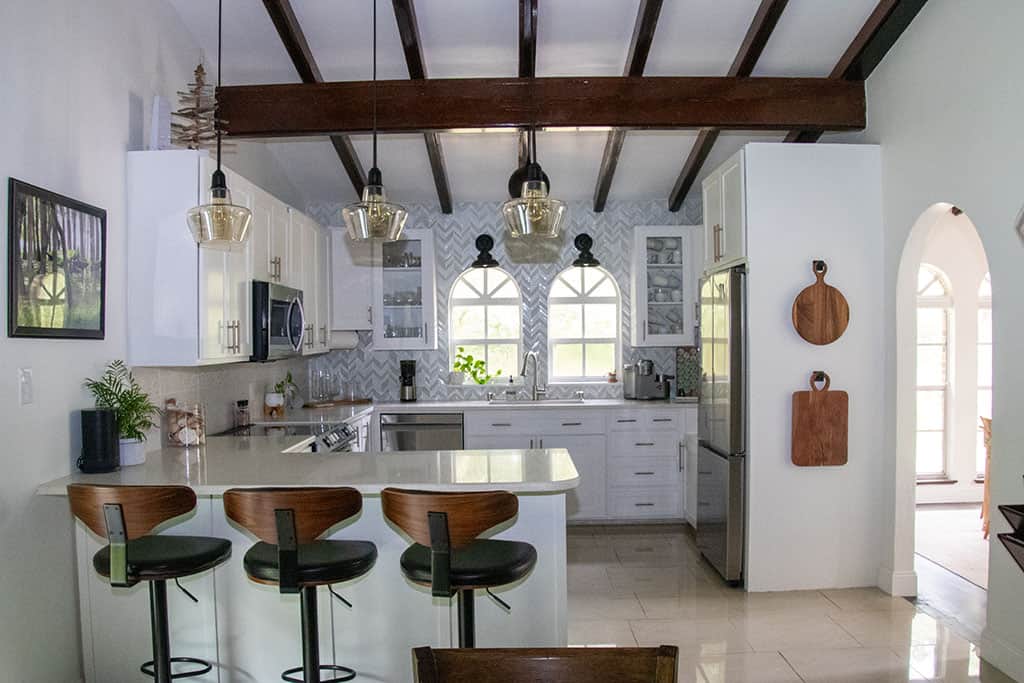 Bartop seating in kitchen.