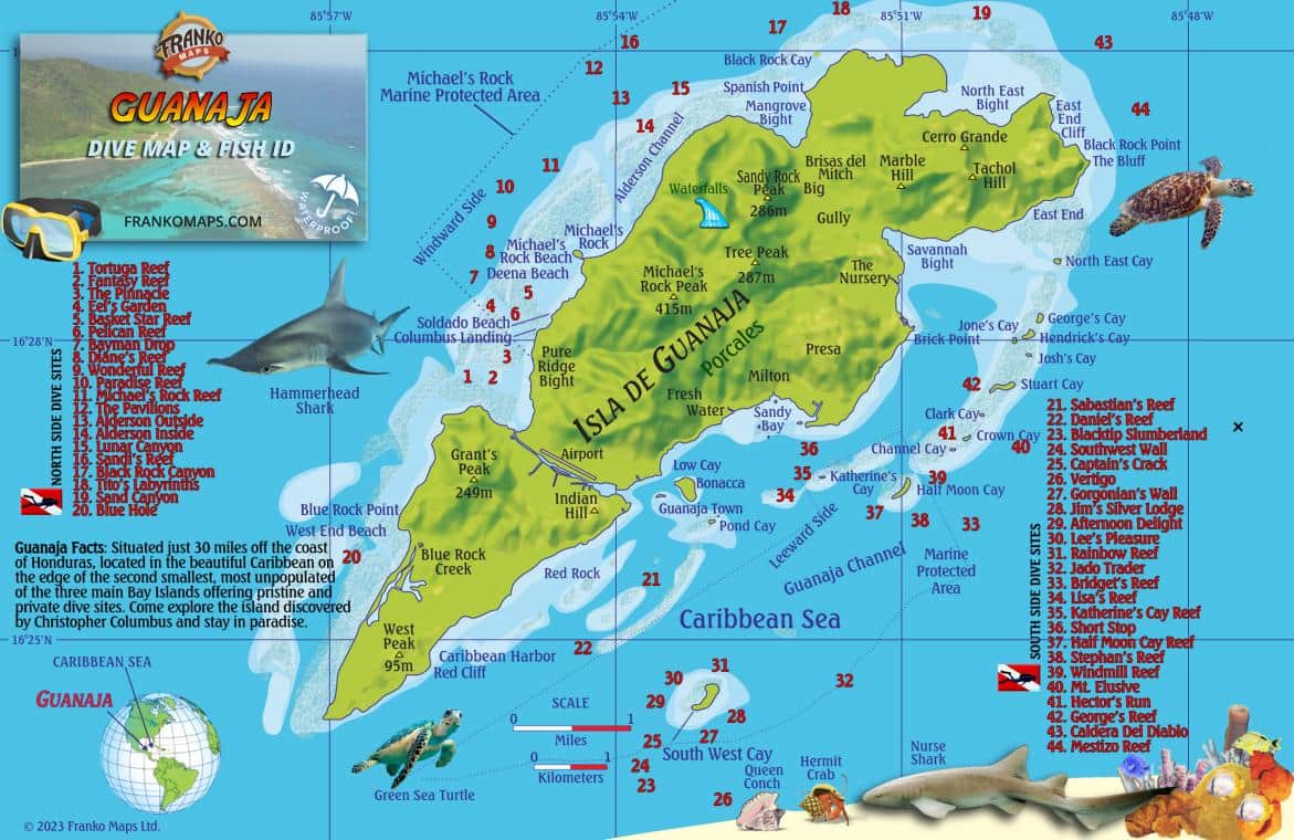 Guanaja Dive Map