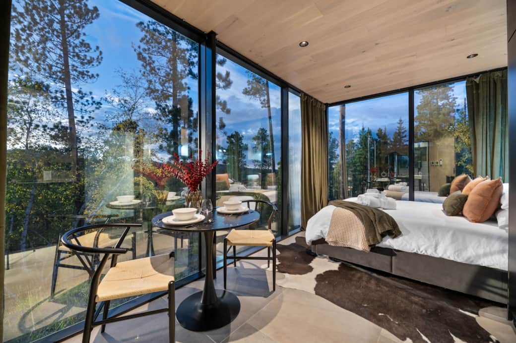Interior of cabin - floor to ceiling windows for a spectacular view