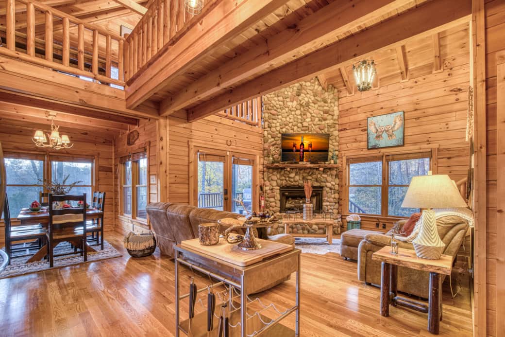 The large open great room is so cozy