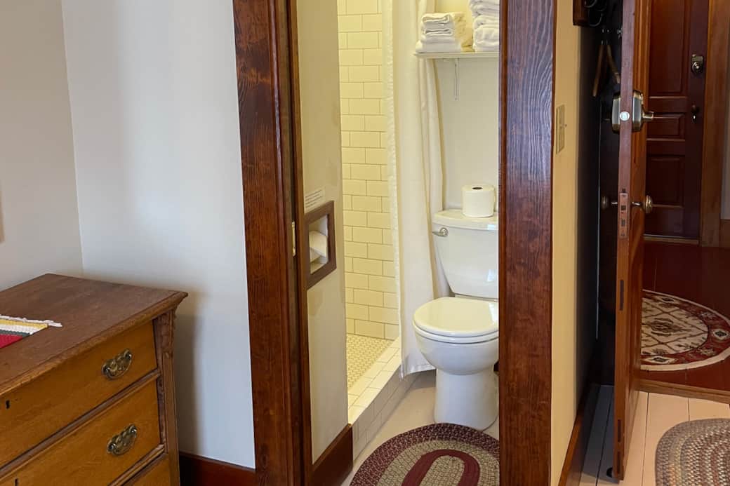 Private bathroom with tiled stall shower in the Sugar Room. Private bathroom with tiled stall shower in the Sugar Room.