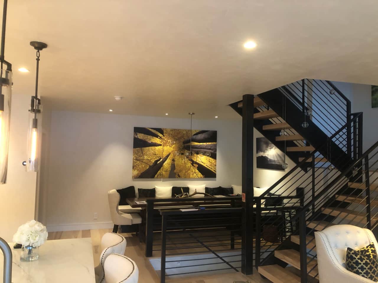 New home construction with custom metal staircase