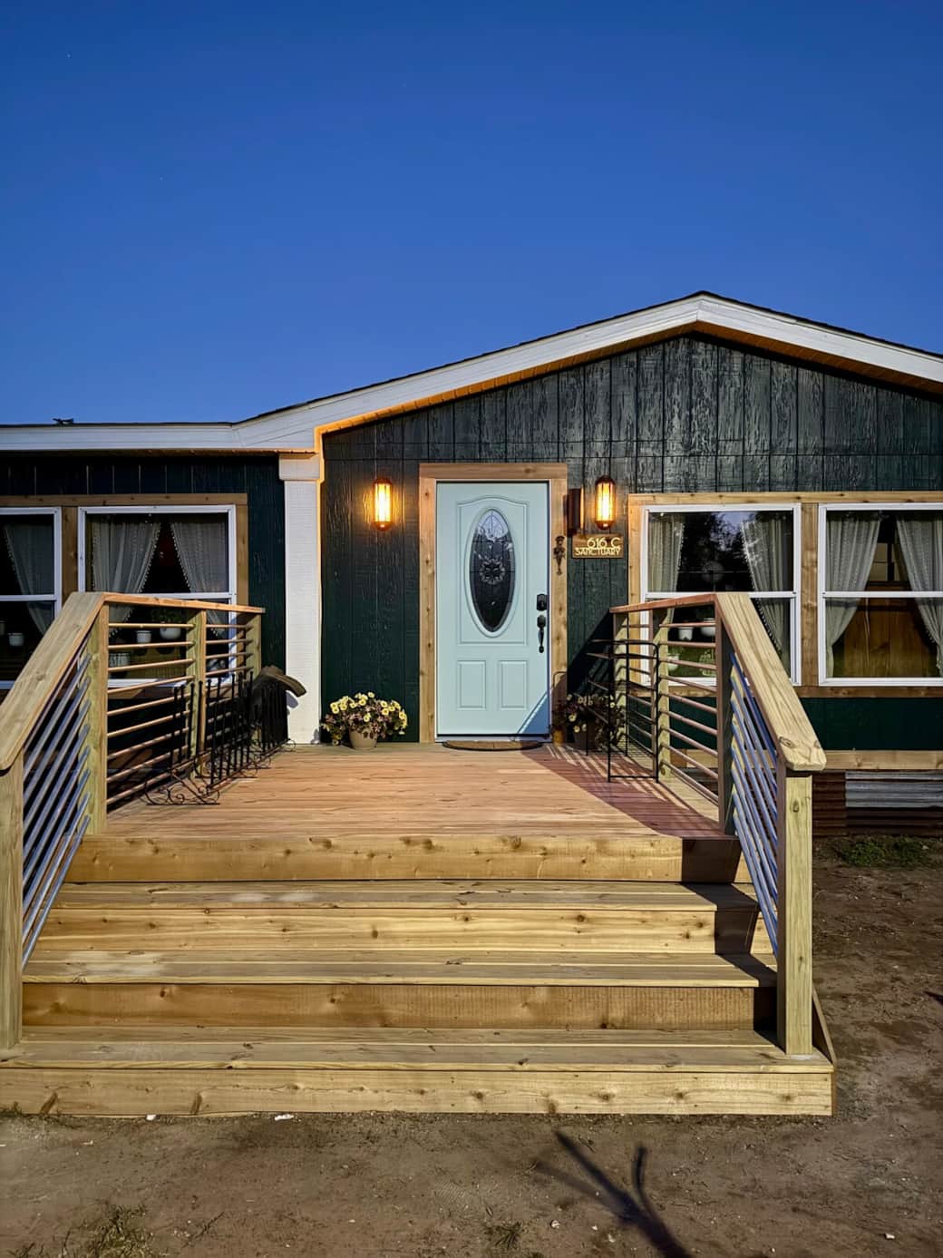 The front porch of the Sanctuary invites guests to leave their shoes and boots behind for a more grounded experience.