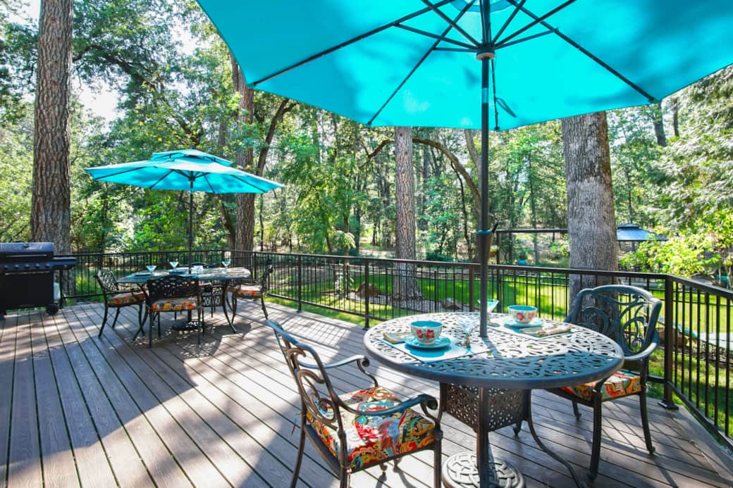 Celebrate in style! Our expansive deck features a BBQ and umbrella-shaded dining. Celebrate in style! Our expansive deck features a BBQ and umbrella-shaded dining.