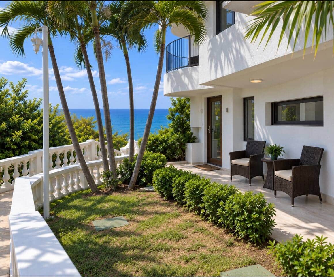Entry to condo to the right of the chairs  Photo AI rendered but realistic 