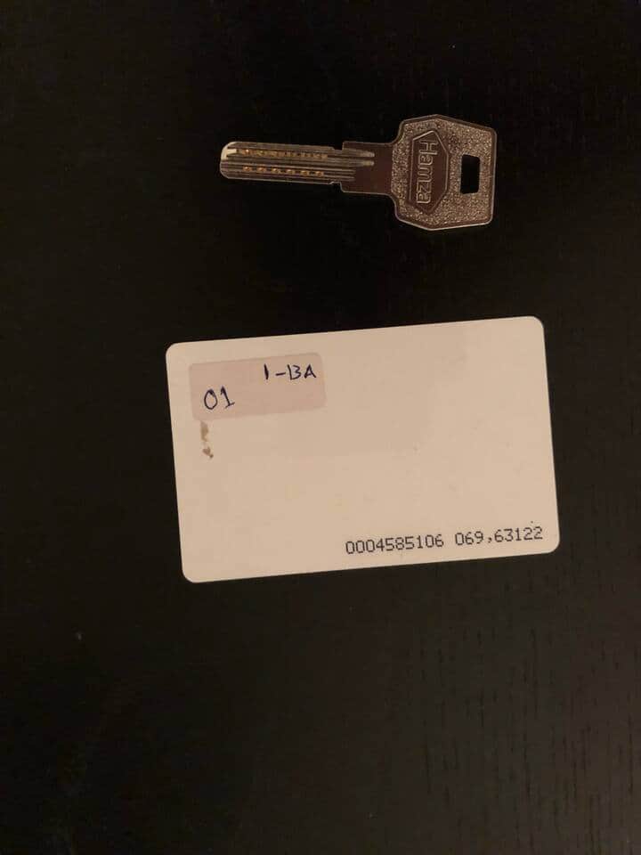 Card for elevator & key for studio door