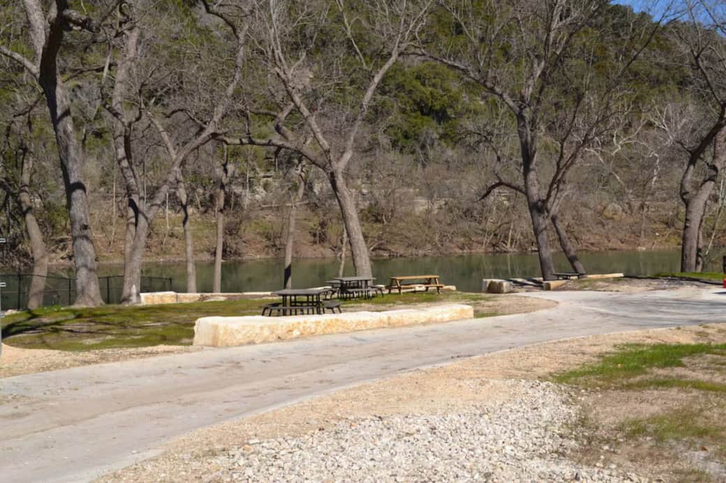 View of the river front with sloped entry