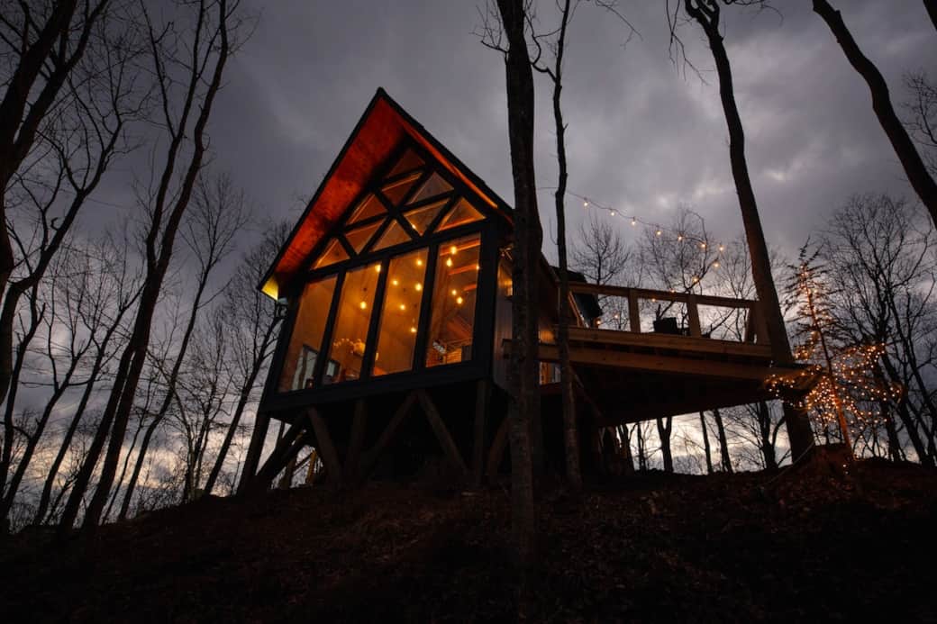 The House of Blue lit at dusk. The House of Blue lit at dusk.