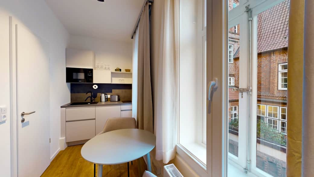 Voll ausgestattete Kitchenette im N°8A Boardinghouse Lüneburg