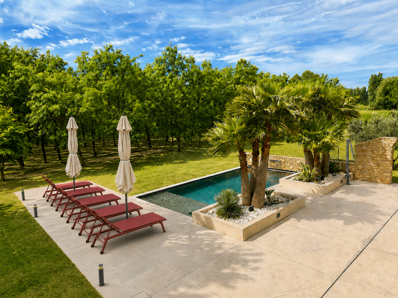 View of the garden and pool  