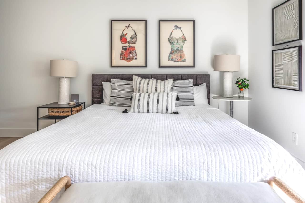 Main bedroom with a king bed and private bathroom. 