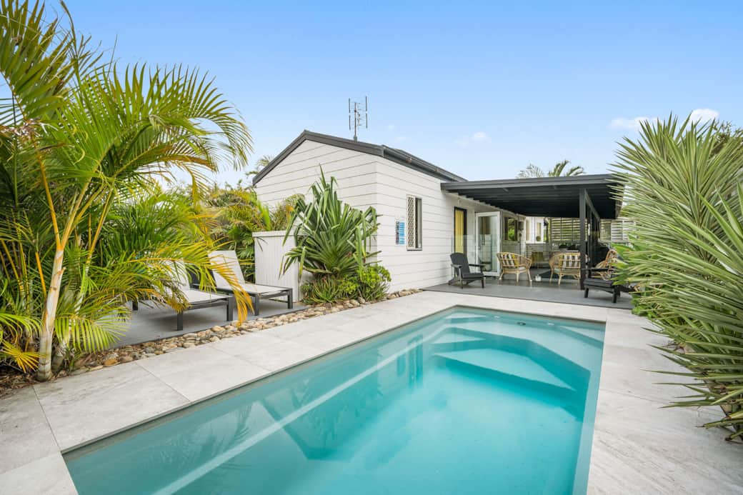 Relax on the loungers, or take a dip