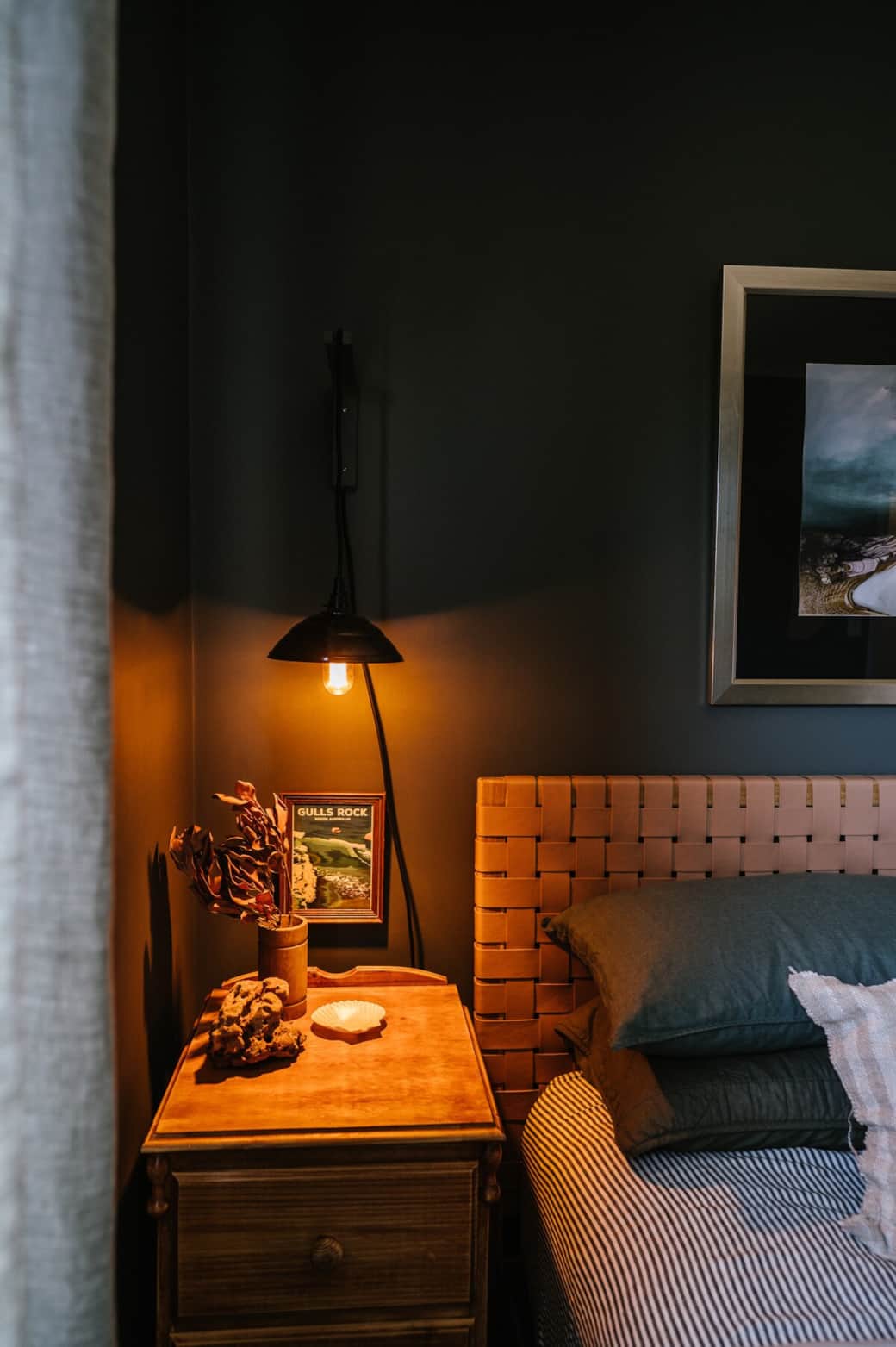 The moody bedroom using luxurious textiles and designed with a great sleep in mind.