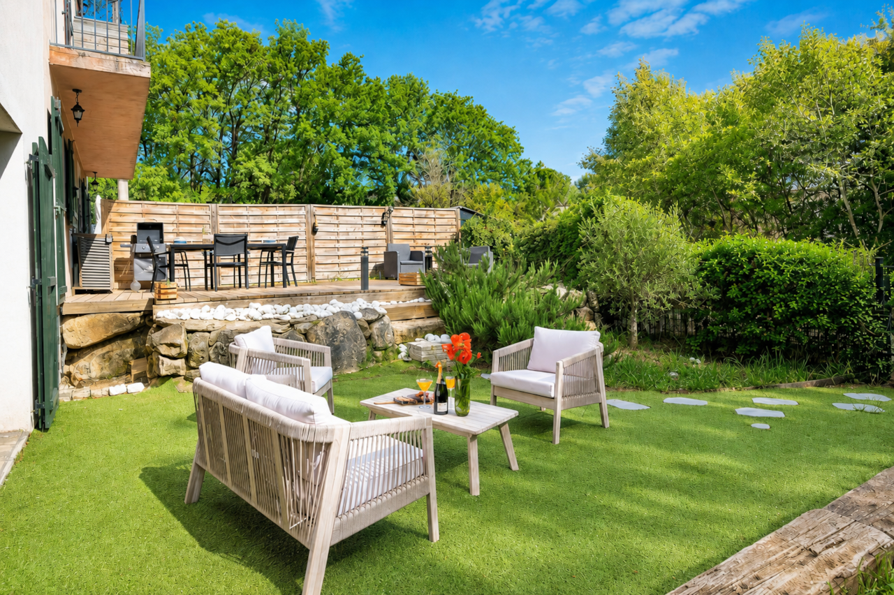 terrace, garden, garden furniture, barbecue