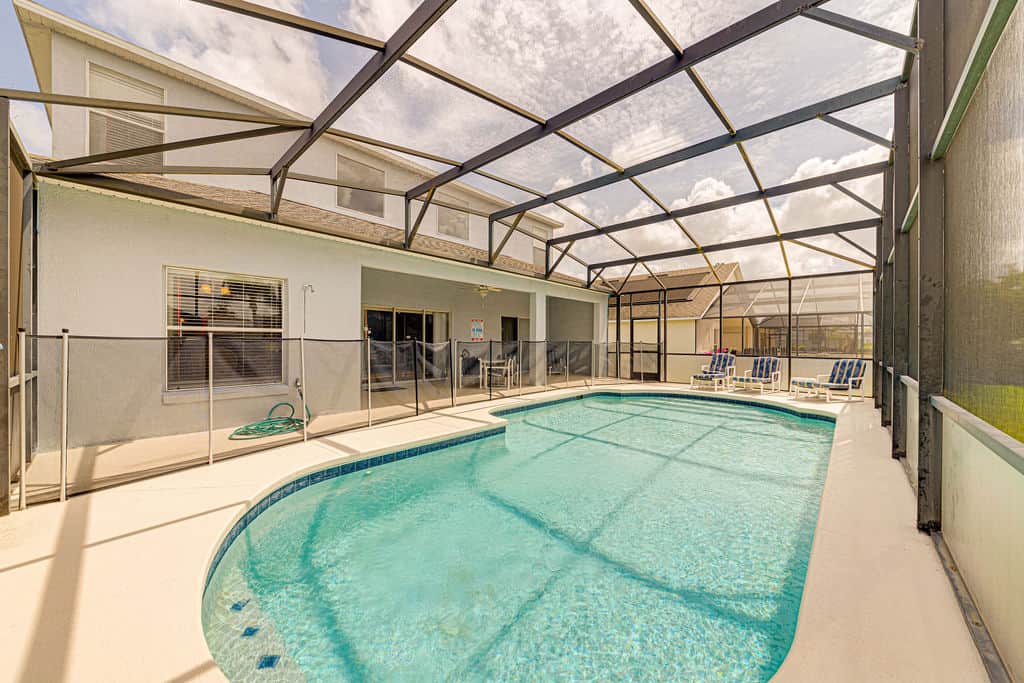 The south facing pool and deck space offer sun all day long