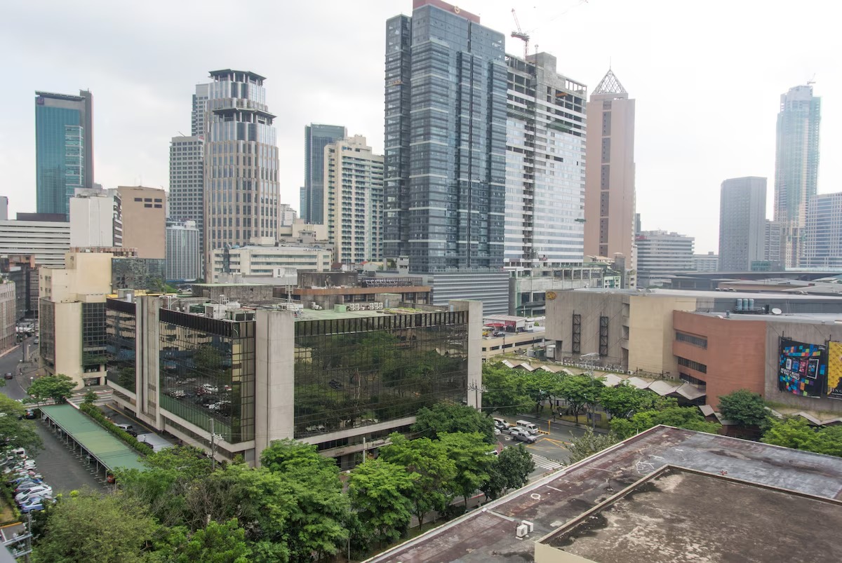 Makati skyline near Greenbelt with modern buildings and walkable streets