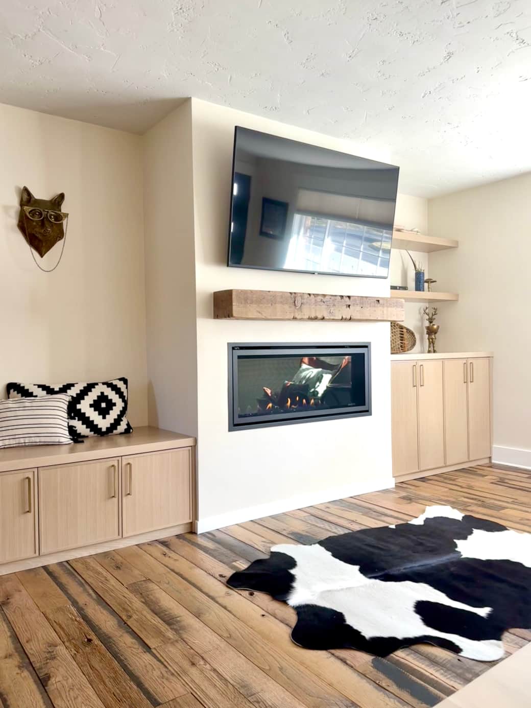 New fireplace + storage