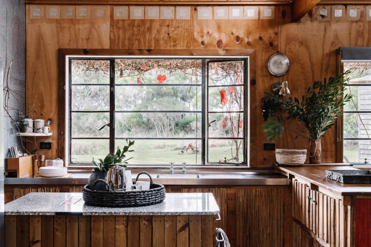 Liptrap Loft kitchen with oven, stove, microwave, Walkerville VIC, pantry staples provided.