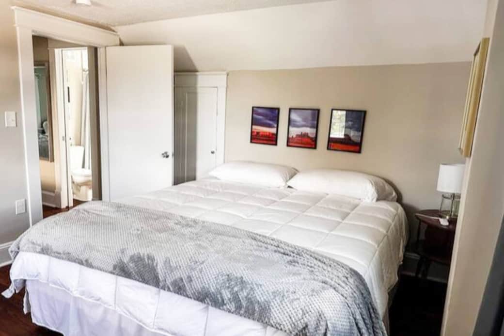 Bedroom 3, located to the right at the top of the stairs.  Adjacent to the bathroom.