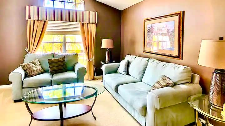 The first of two spacious seating areas