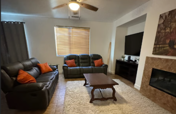 Comfortably furnished open floorplan family room