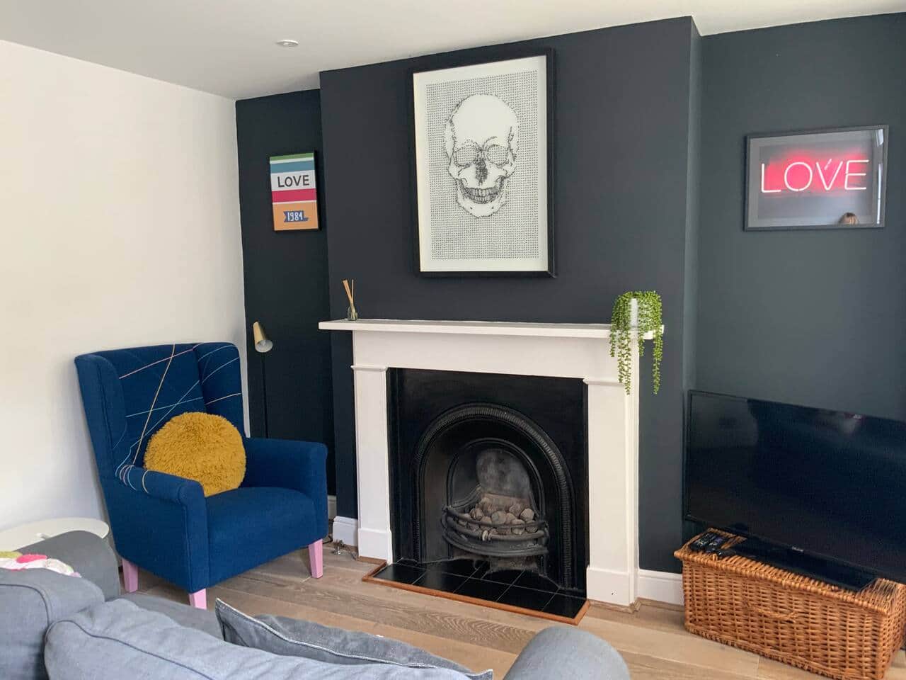 Contemporary lounge with comfortable sofa and bespoke armchair from the tv show Money For Nothing. 