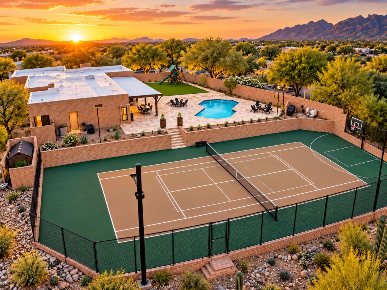Golden Desert Estate at Sunset