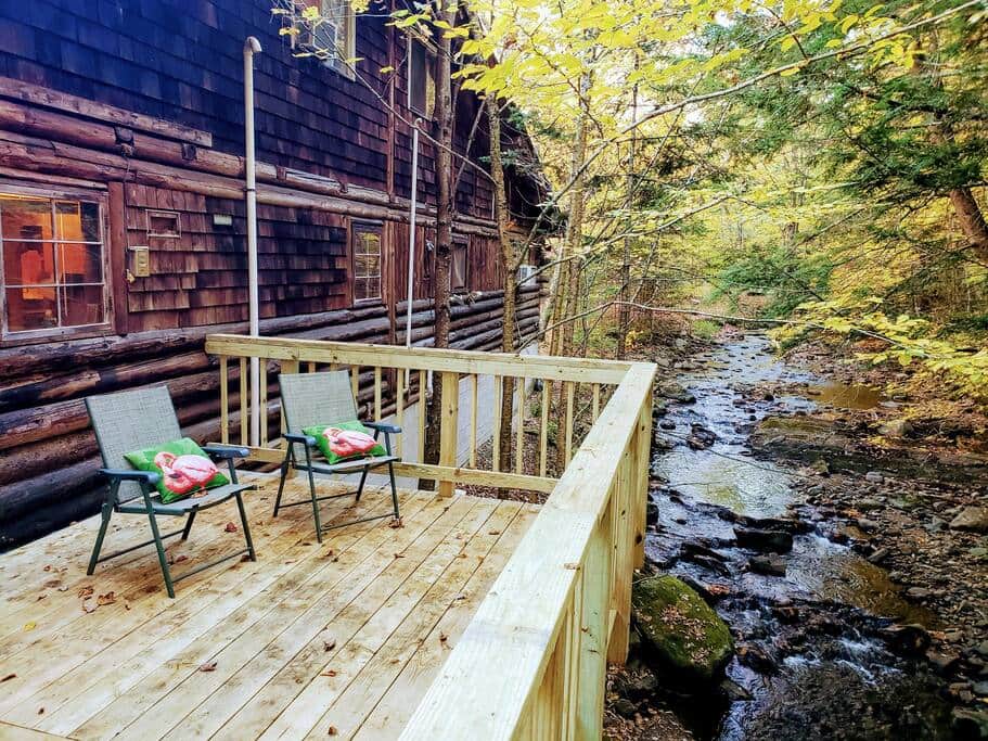 Large deck overlooking the brook.  BBQ on deck just off the kitchen for convenience. 
 Great views.