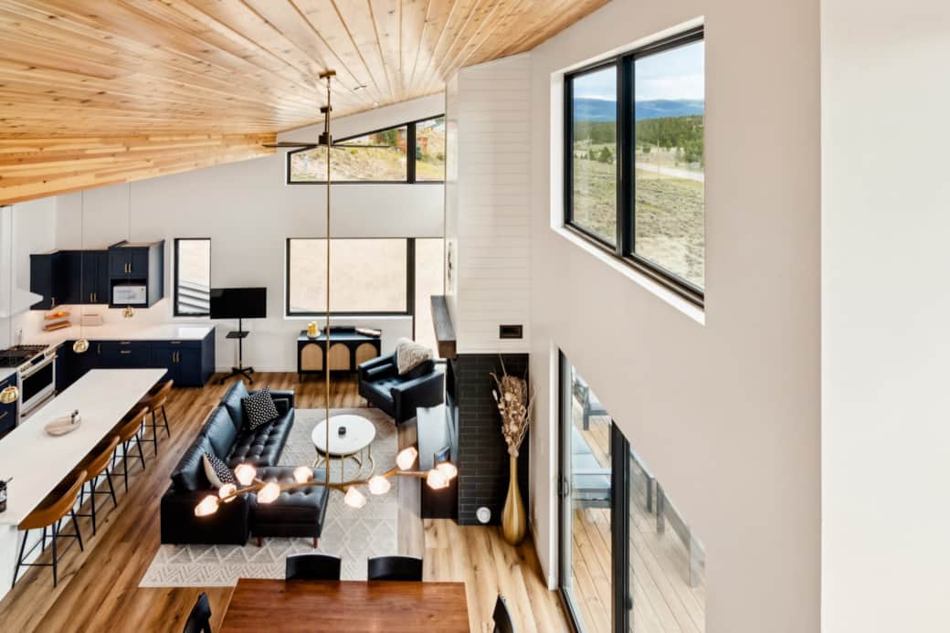 Beautiful great room with 19 ft cedar ceilings and wood burning fireplace.  Incredible views!  Beautiful great room with 19 ft cedar ceilings and wood burning fireplace.  Incredible views!